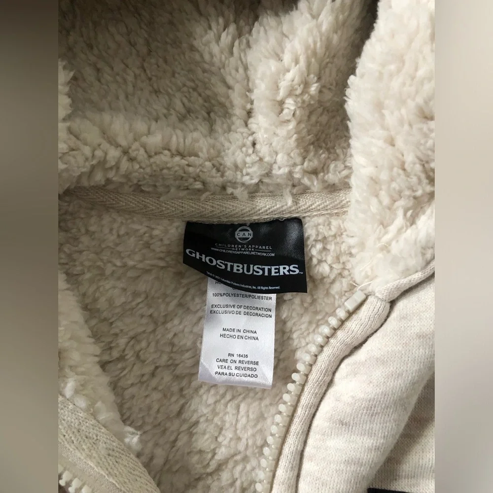 Ghostbusters Boys 3T Beige/Green Venkman Sherpa Lined Hooded Full-Zip Sweatshirt - Picture 4 of 13